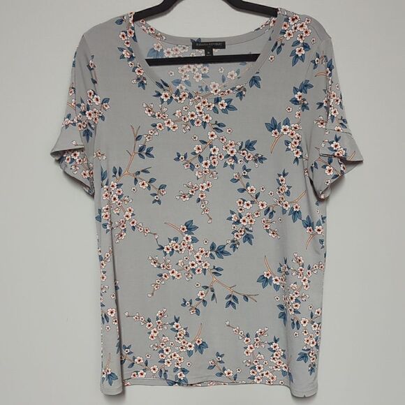 Banana Republic Factory Gray Floral Short Sleeve Blouse - Picture 1 of 6